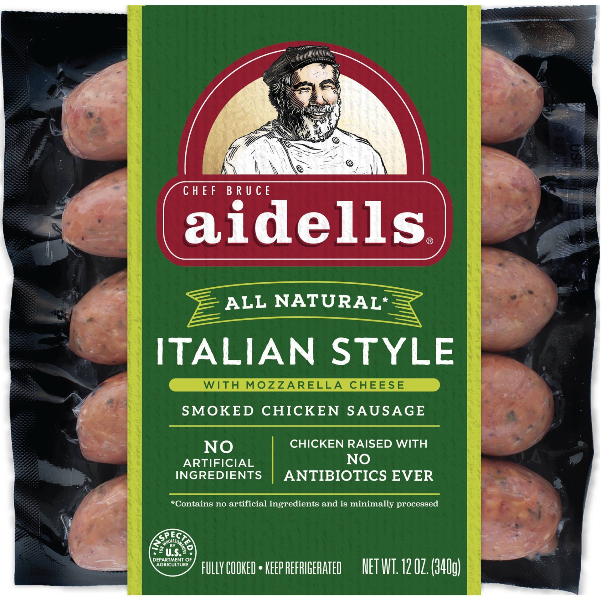 slide 1 of 1, Aidells Italian-Style Smoked Chicken Sausage with Mozzarella Cheese, 12 oz