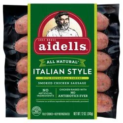 Aidells Smoked Chicken Sausage, Italian Style with Mozzarella Cheese, 12 oz. (4 Fully Cooked Links)