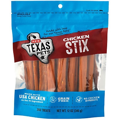 slide 1 of 1, H-E-B Texas Pets Chicken Stix Dog Treats, 12 oz