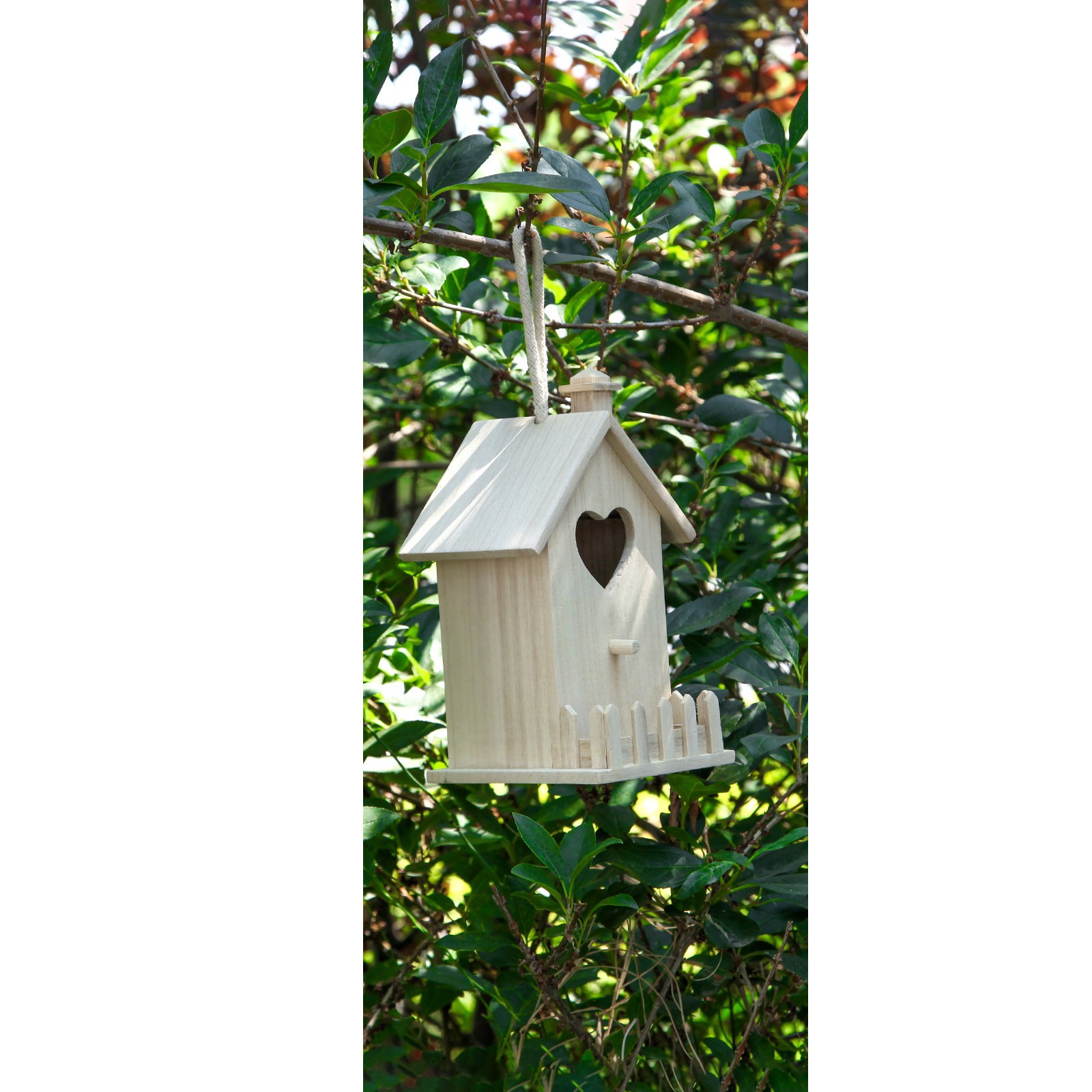 slide 3 of 3, 8" Heart & Fence Wood Birdhouse By Make Market, 8 in x 5 in x 4.5 in