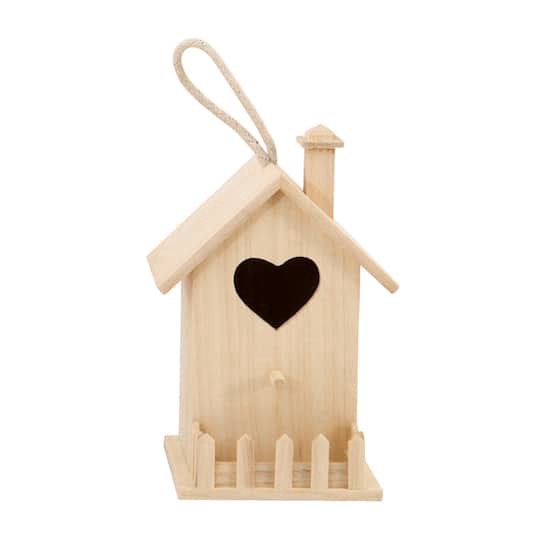 slide 1 of 3, 8" Heart & Fence Wood Birdhouse By Make Market, 8 in x 5 in x 4.5 in