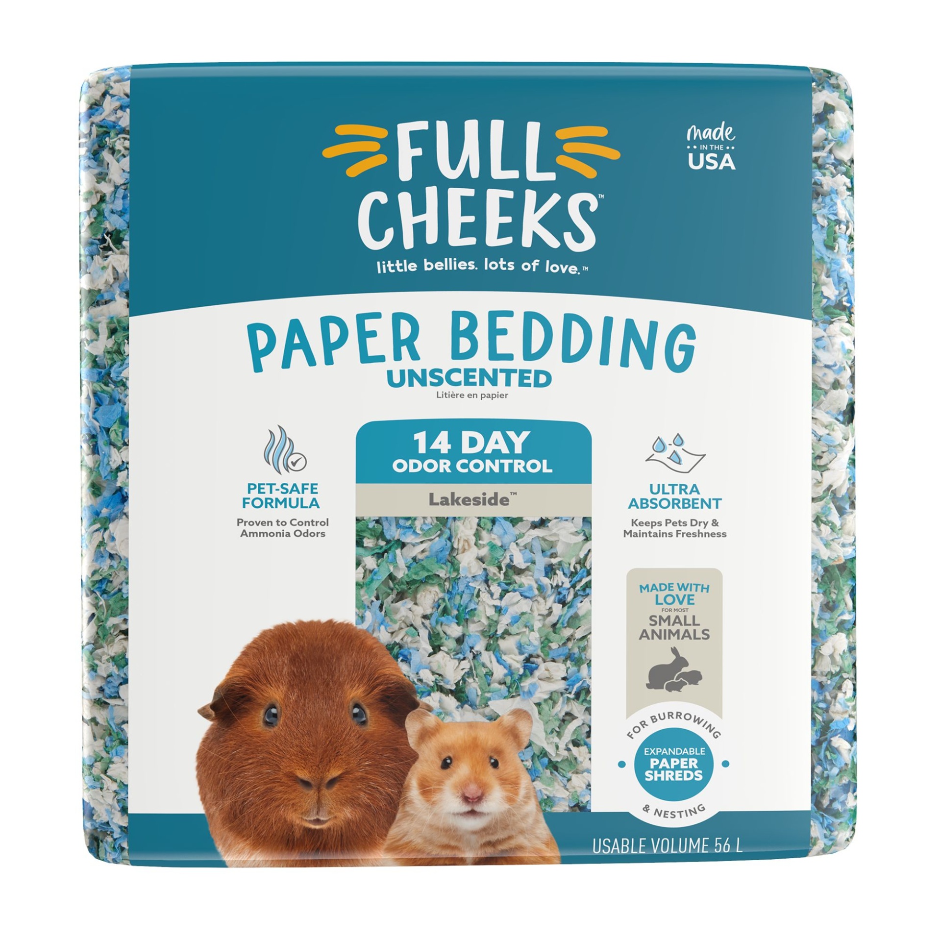 slide 1 of 1, Full Cheeks Odor Control Small Pet Paper Bedding - Lakeside, 56 liter