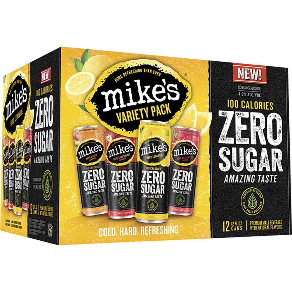 slide 1 of 1, Mike's Hard Zero Sugar Variety Pack, 12 Pack, 12 fl oz Cans, 4.8% ABV, 12 ct; 12 fl oz