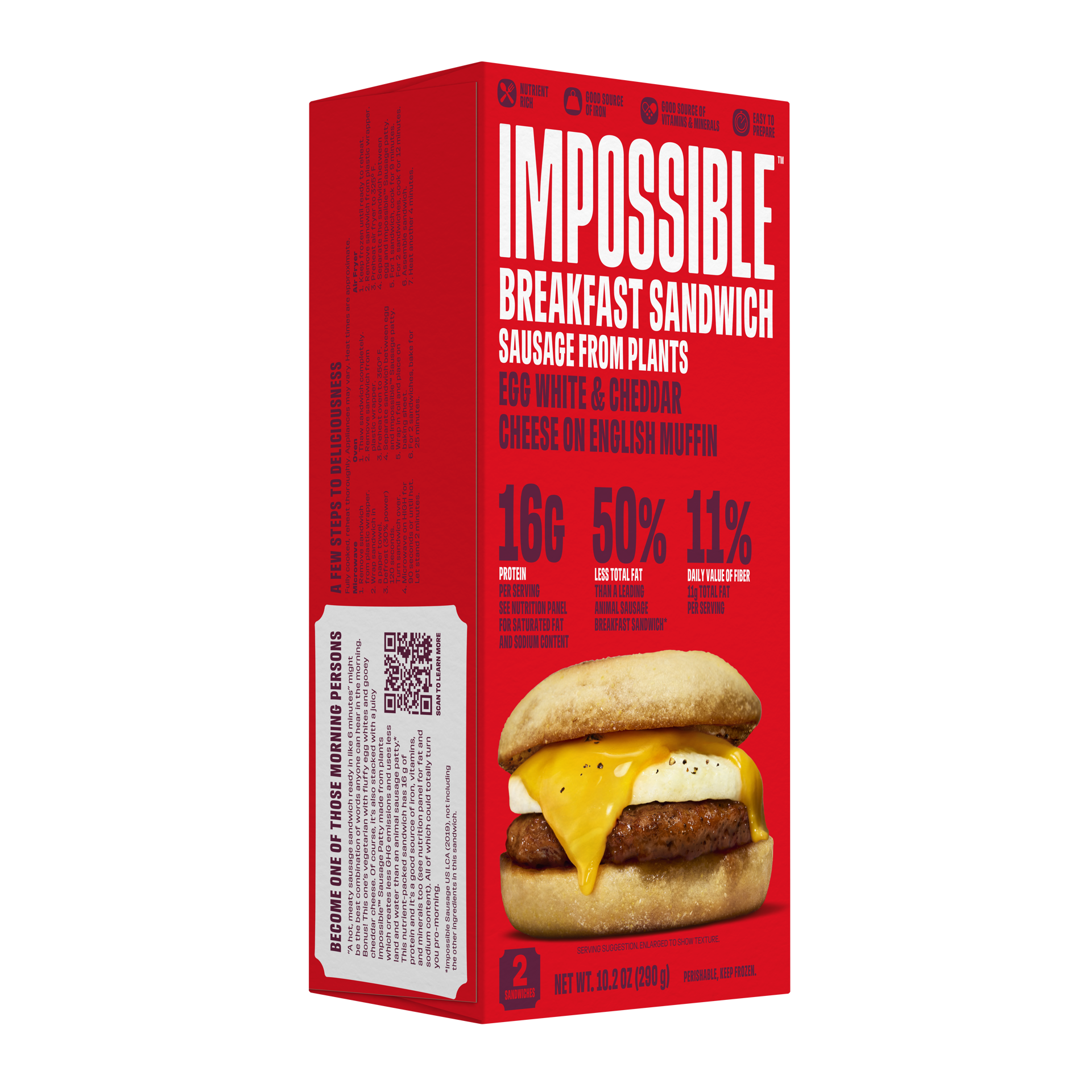 slide 4 of 6, Impossible Breakfast Sandwich, Egg White & Cheddar Cheese On English Muffin, 2Ct, 10.2 oz