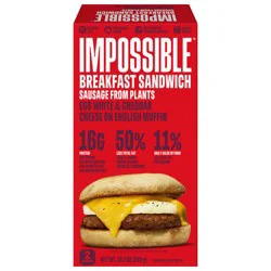Impossible Breakfast Sandwich, Egg White & Cheddar Cheese on English Muffin