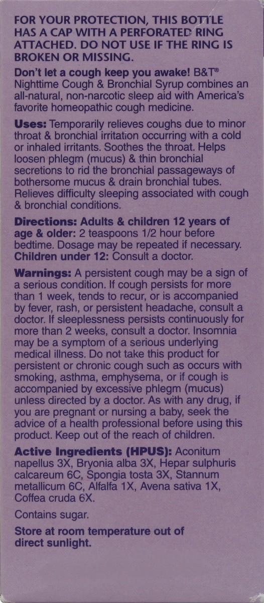 slide 3 of 6, Boericke & Tafel B&T Nighttime Cough & Bronchial Syrup for Restful Sleep Homeopathic, 8 Oz. (Nature's Way Brands), 8 fl oz