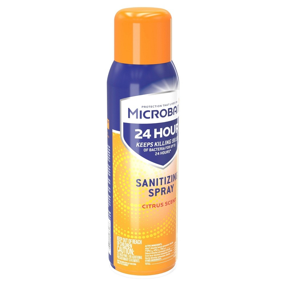 slide 3 of 3, Microban Citrus Scented Sanitizing Spray, 15 oz