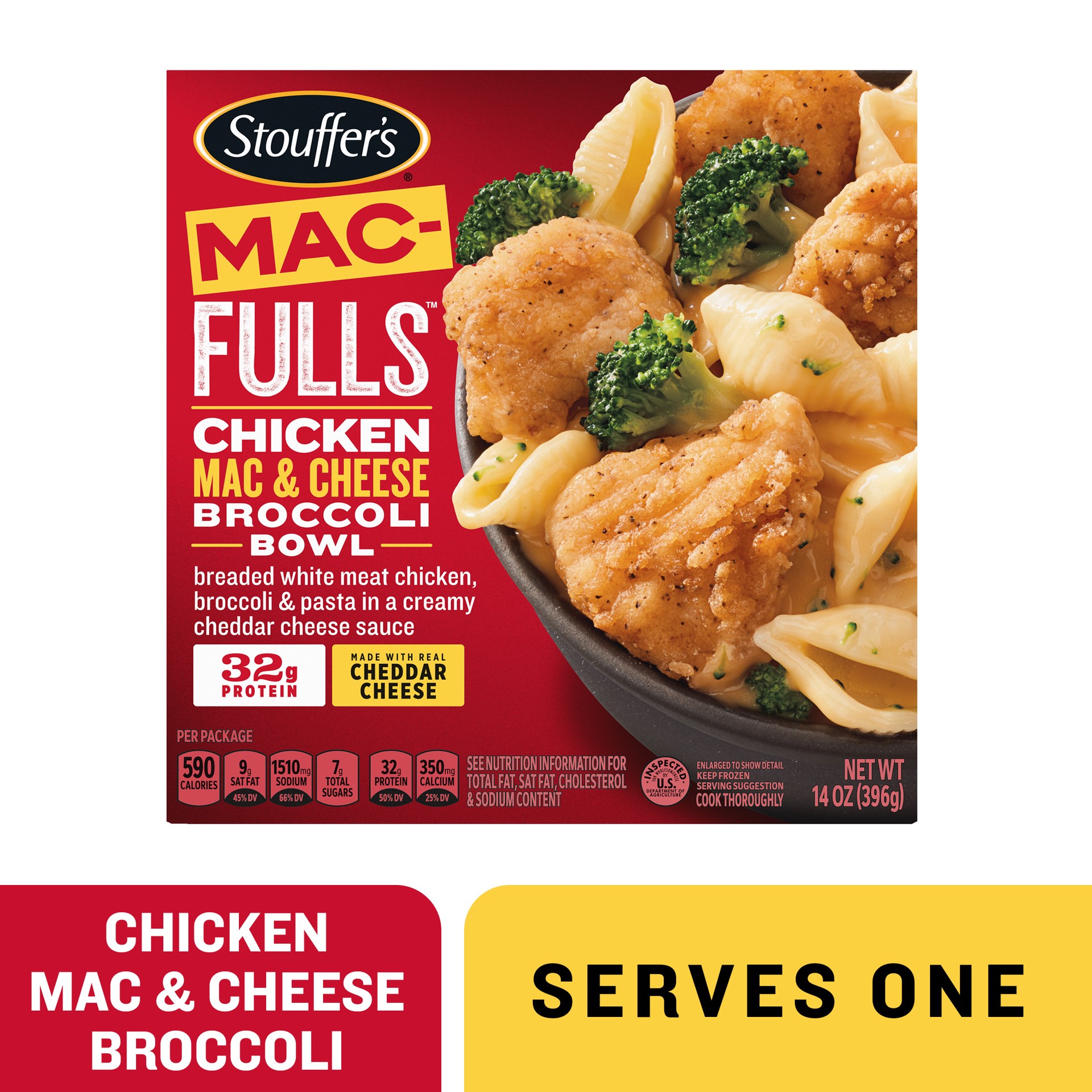 slide 1 of 3, Stouffer's Bowl-Fulls Chicken Mac and Cheese Broccoli Bowl Frozen Meal, 14 oz