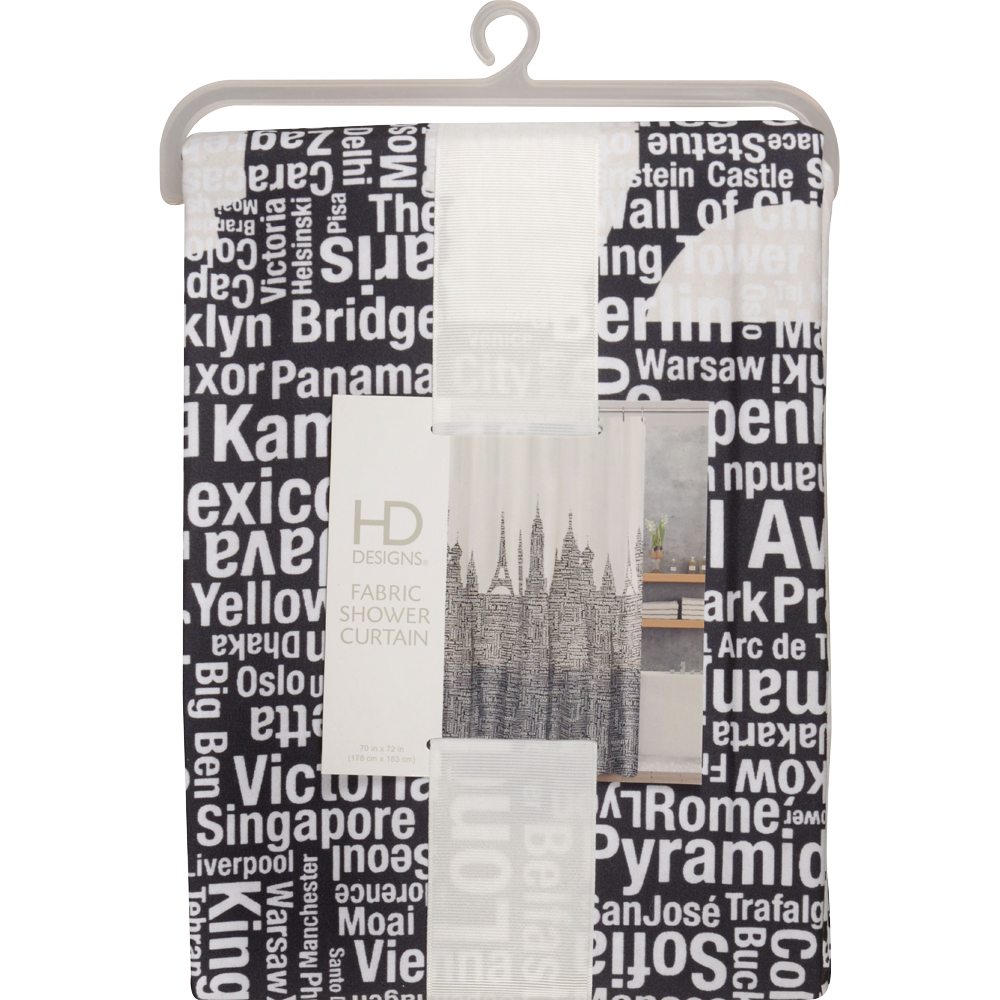 slide 1 of 1, HD Designs Fabric Shower Curtain - Silhouette City, 70 in x 72 in