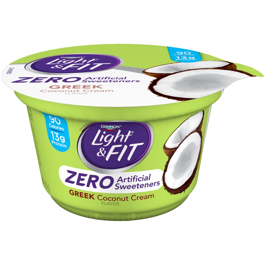 slide 1 of 5, Dannon Light Fit Greek Zero Artificial Sweeteners Nonfat Yogurt Coconut Cream, 5.3 oz