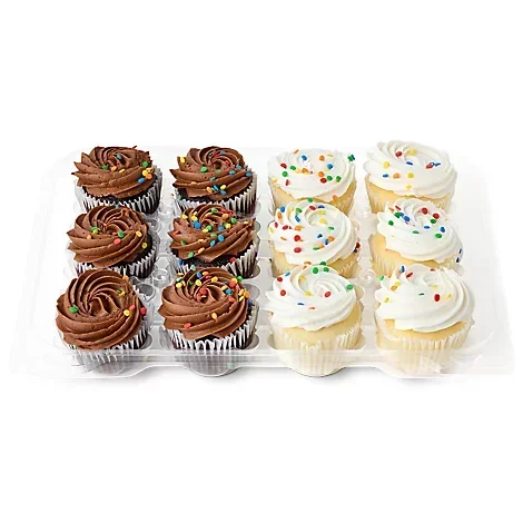 slide 1 of 1, White & Chocolate Cupcakes W/buttercreme 12 Count - EA, 12 ct