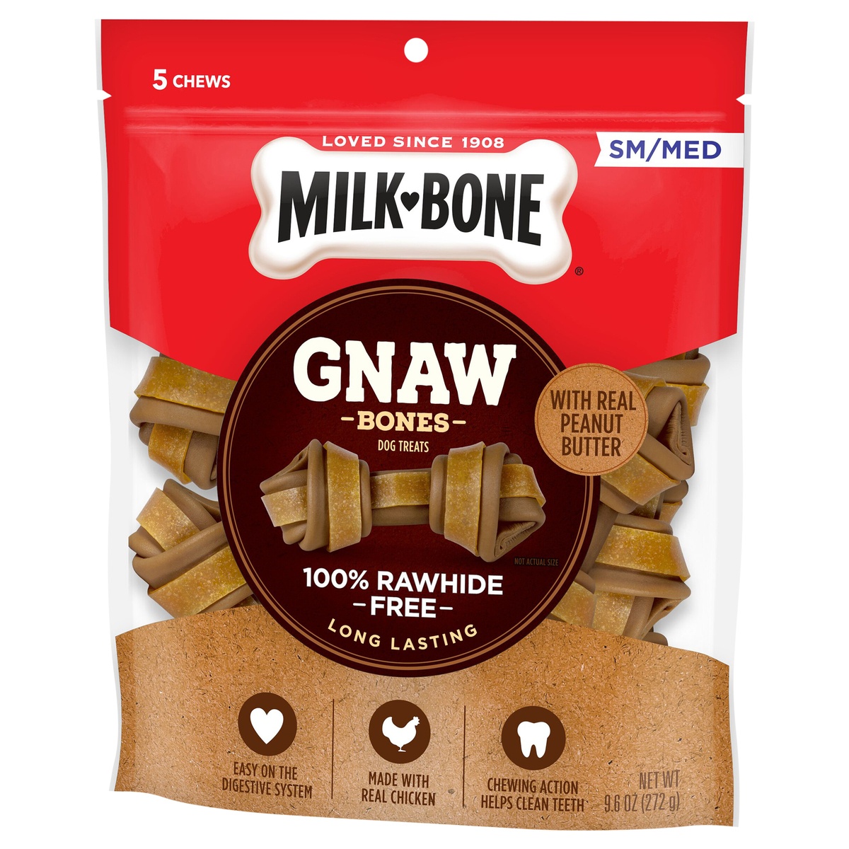 slide 3 of 8, Milk Bone Gnaw Bones, Peanut Butter Small, 9.6 oz