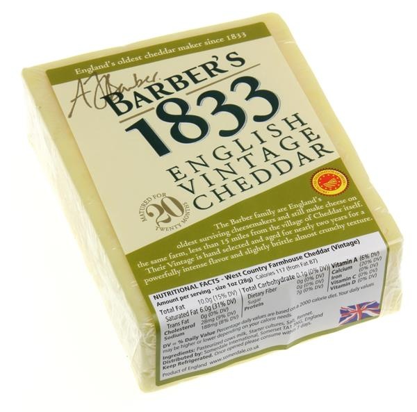 slide 1 of 1, Barber's Wood Box English Cheddar Cut & Wrapped, per lb