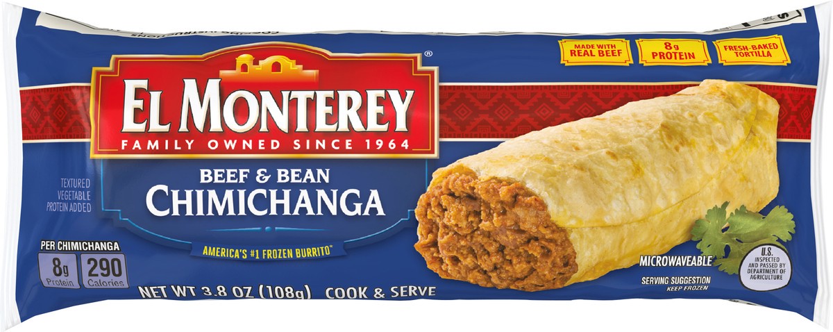 slide 8 of 12, El Monterey Beef & Bean Chimichanga 3.8oz Single Serve, 3.8 oz