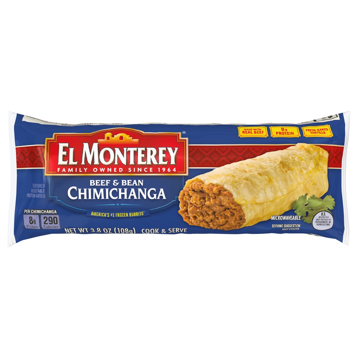 slide 11 of 12, El Monterey Beef & Bean Chimichanga 3.8oz Single Serve, 3.8 oz