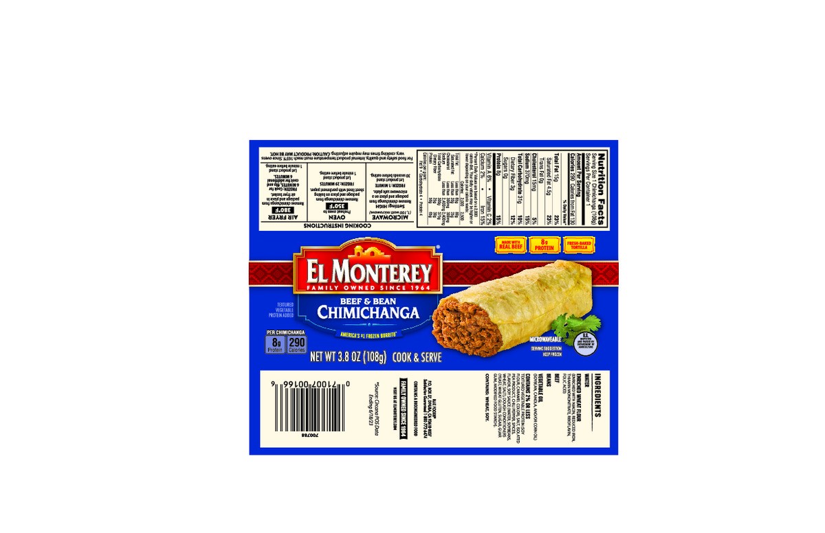 slide 2 of 12, El Monterey Beef & Bean Chimichanga 3.8oz Single Serve, 3.8 oz