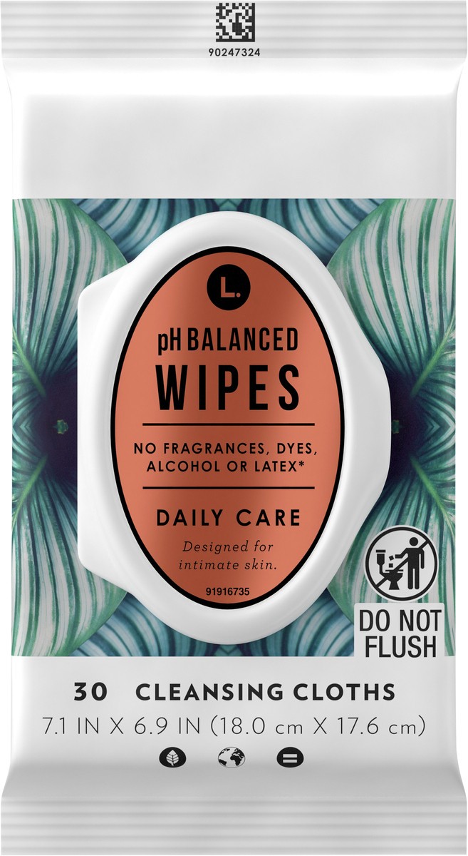 slide 2 of 2, L. Fragrance Free Wipes, pH Balanced, Hypoallergenic, 30 count, 30 ct