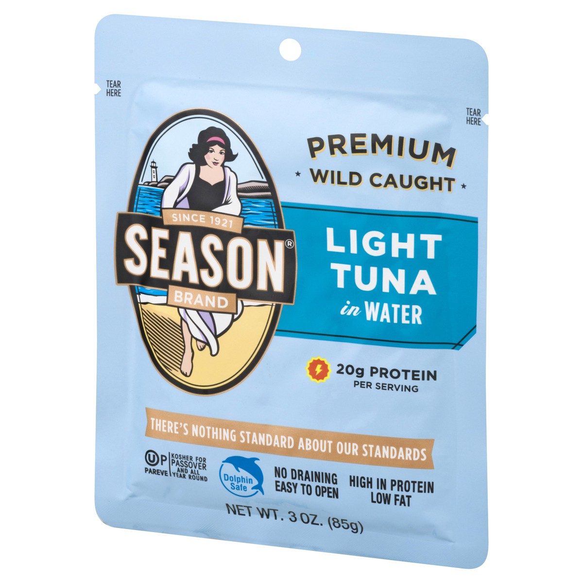 slide 3 of 10, Season Brand Light Tuna, in Water, Premium, Wild Caught, 3 oz