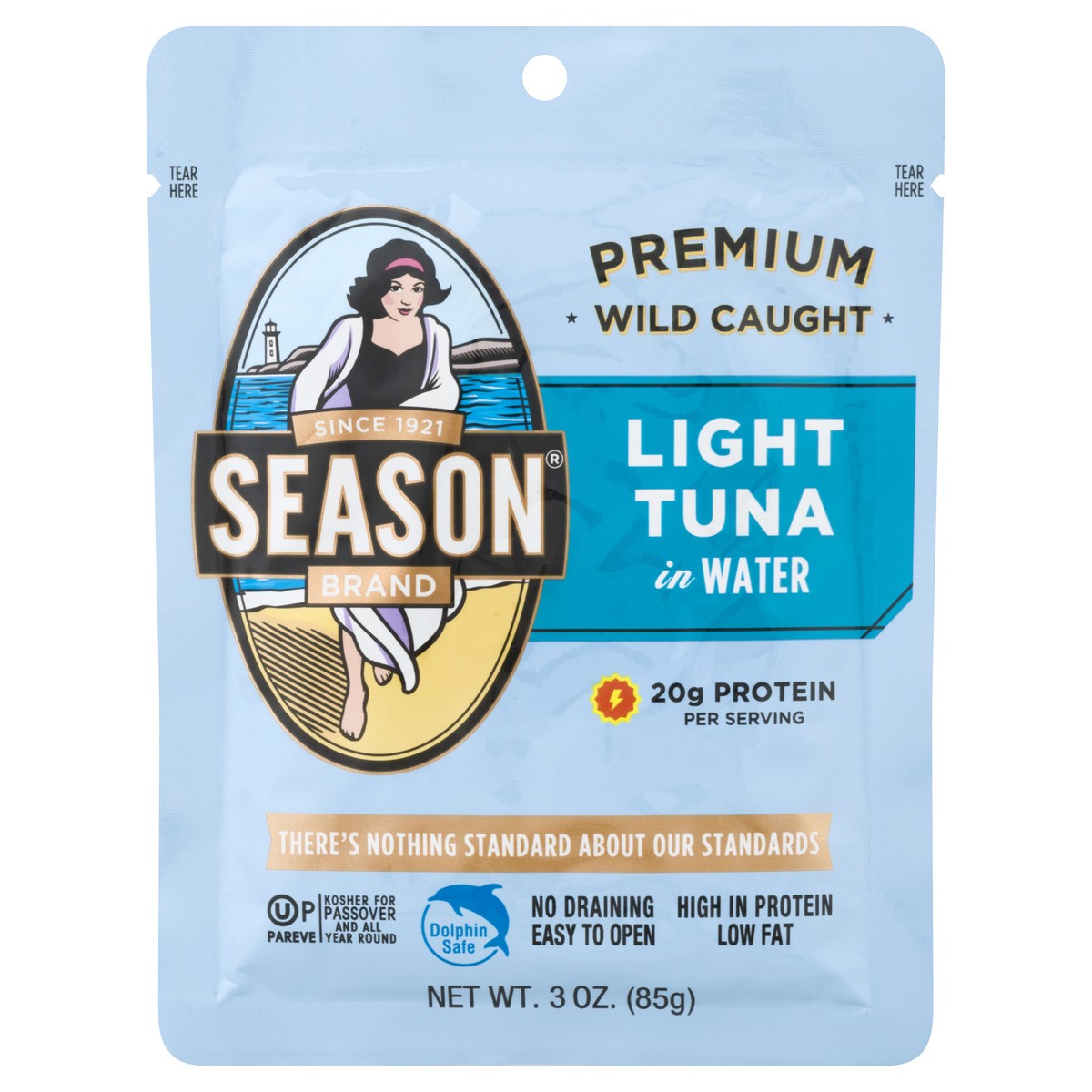 slide 1 of 10, Season Brand Light Tuna, in Water, Premium, Wild Caught, 3 oz