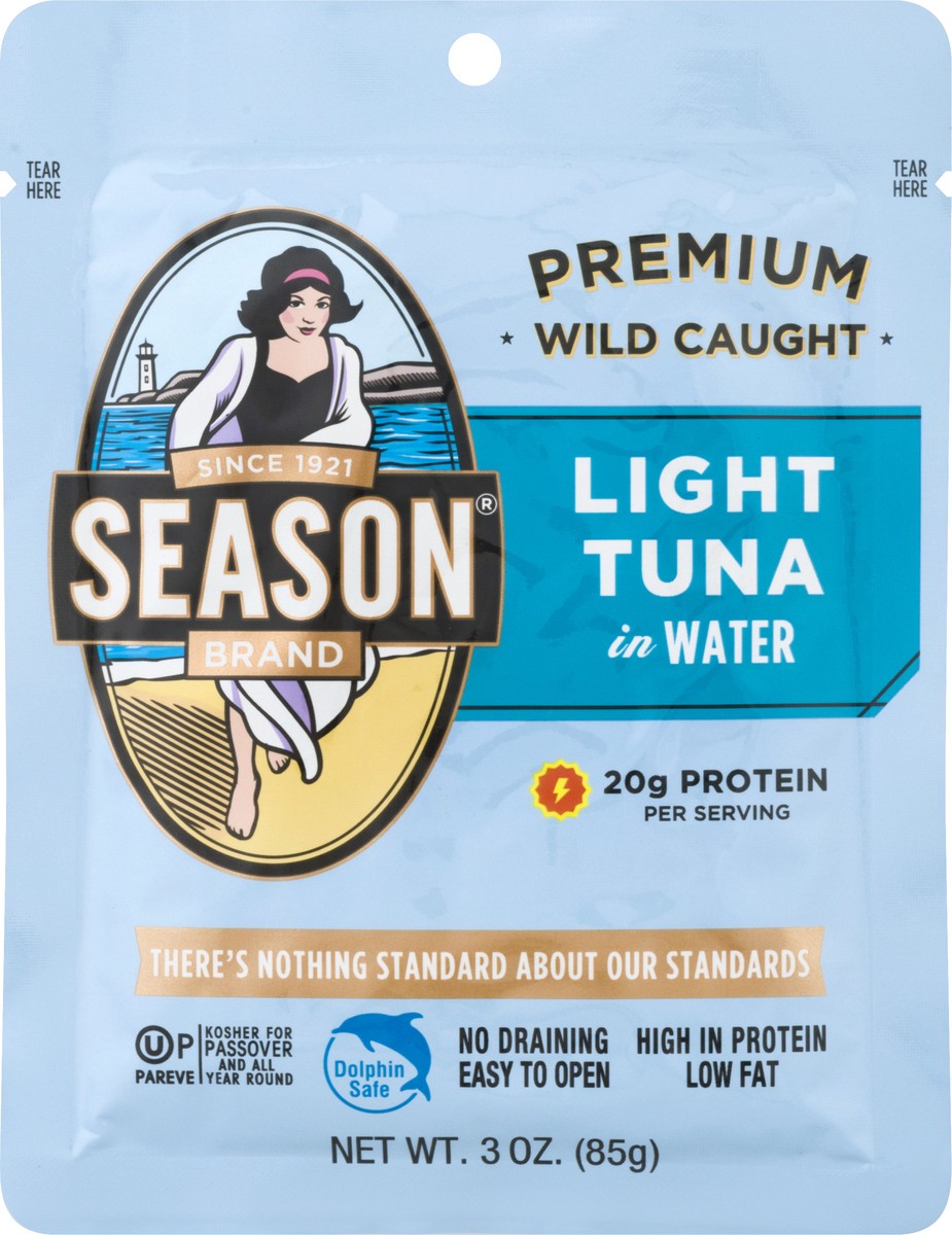 slide 9 of 10, Season Brand Light Tuna, in Water, Premium, Wild Caught, 3 oz