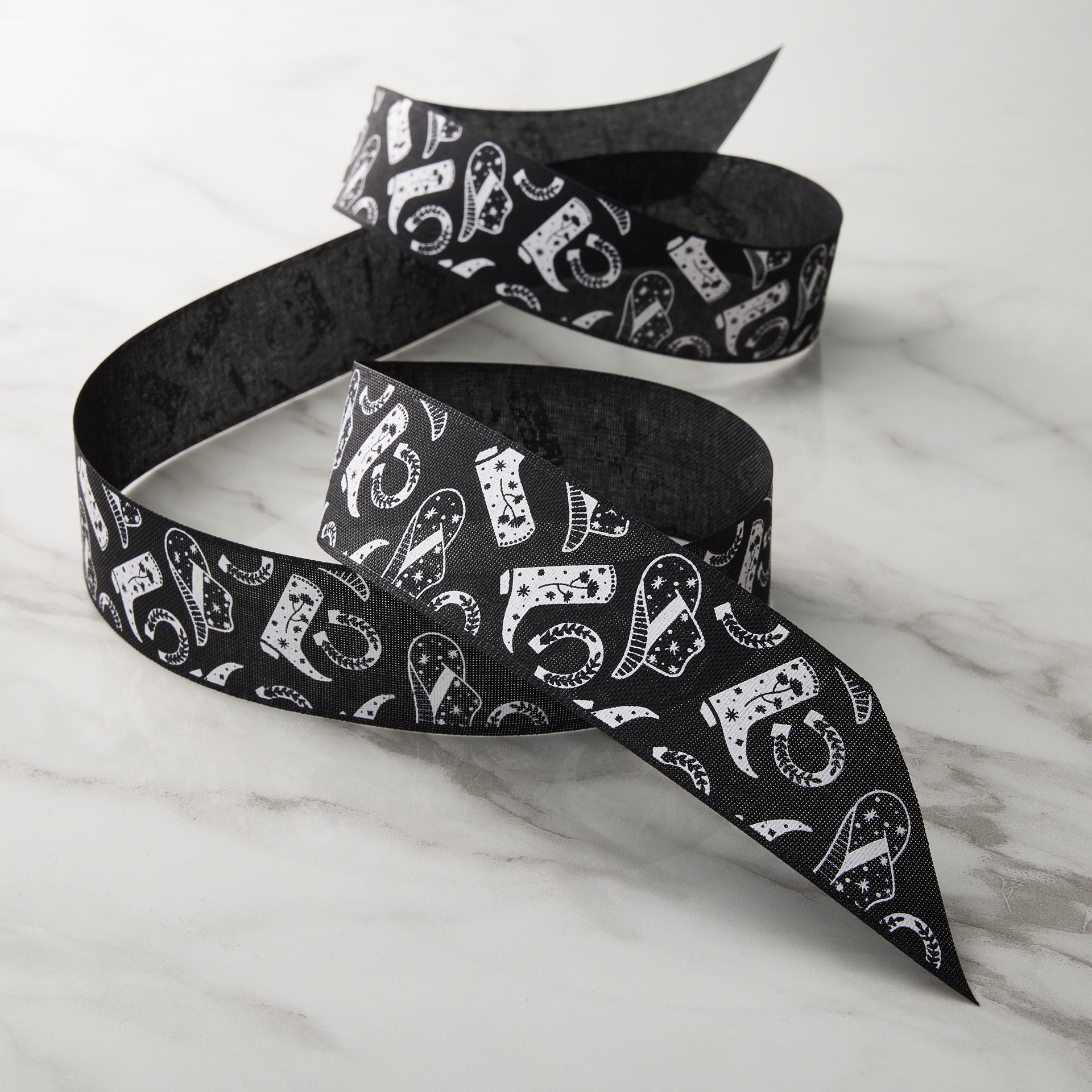 slide 2 of 2, 1.5" X 3yd. Black & White Western Print Ribbon By Celebrate It Classic, 1.5 in x 3 yd