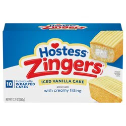 Hostess Zingers Snack Cakes, Artificially Flavored Iced Vanilla Cake, 12.7 Oz. Box (10 Ct.)
