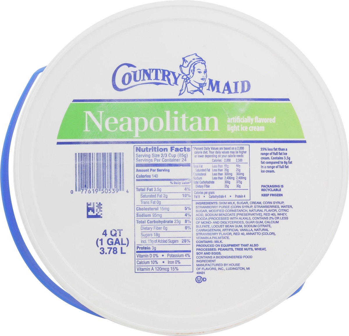 slide 8 of 9, Country Maid Light Neopolitan Ice Cream 4 qt, 4 qt