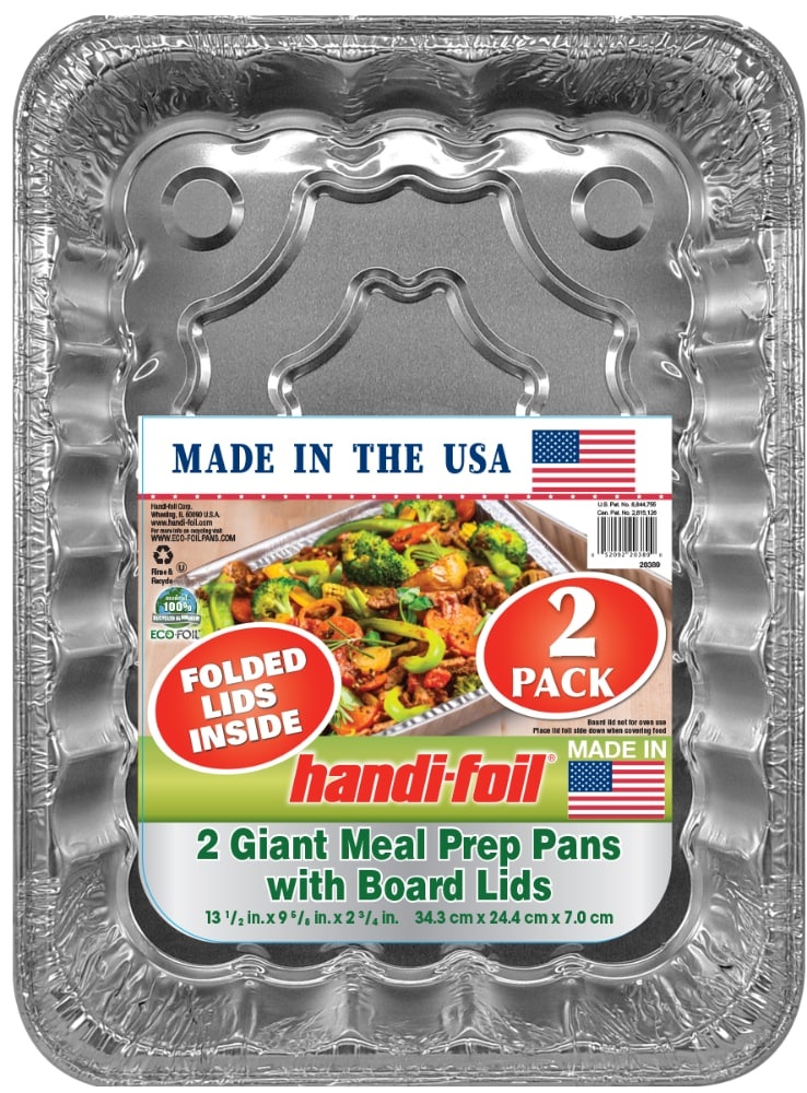 slide 1 of 9, Handi-Foil Giant Meal Prep Pans With Board Lids, 2 ct