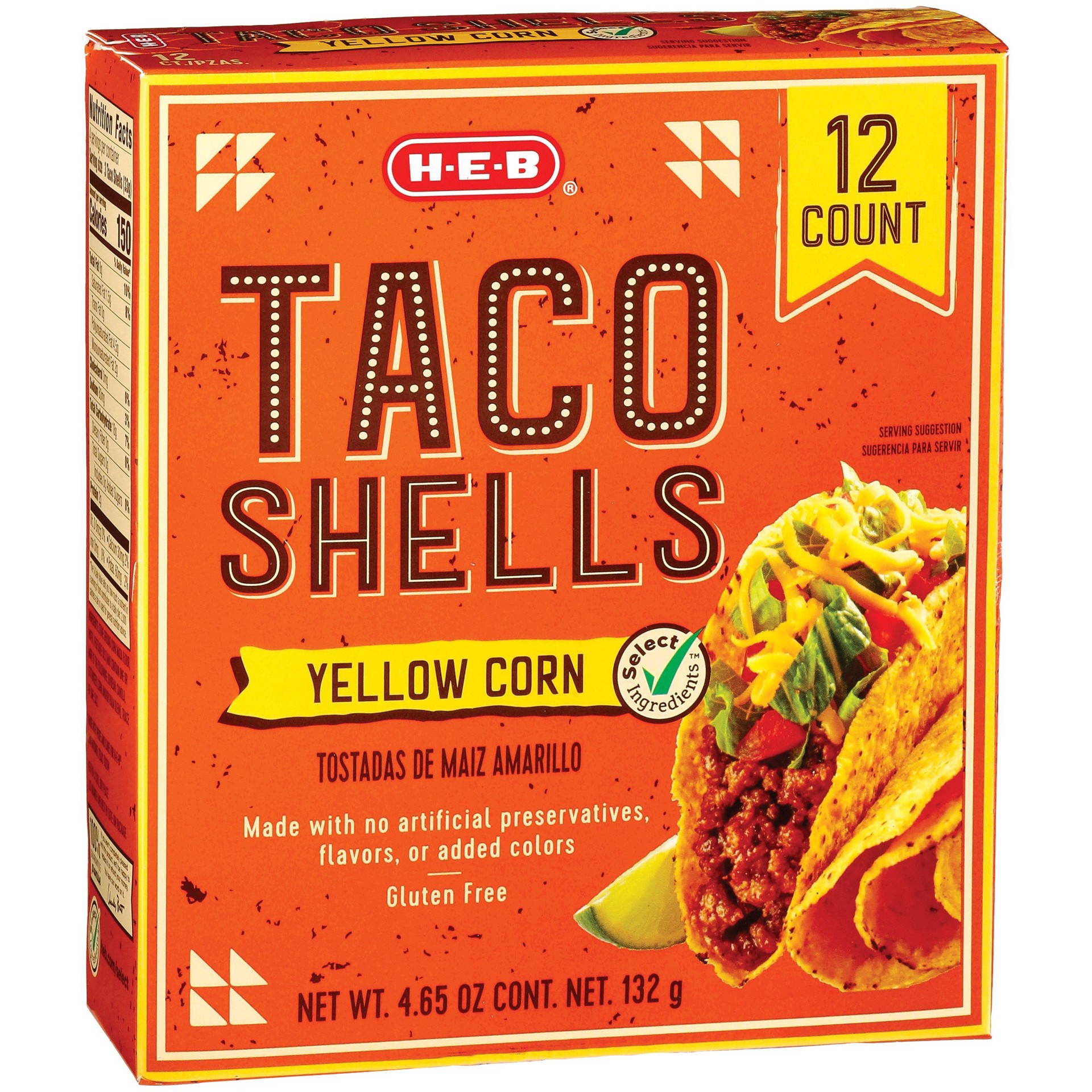 slide 1 of 1, H-E-B Yellow Corn Taco Shells, 12 ct