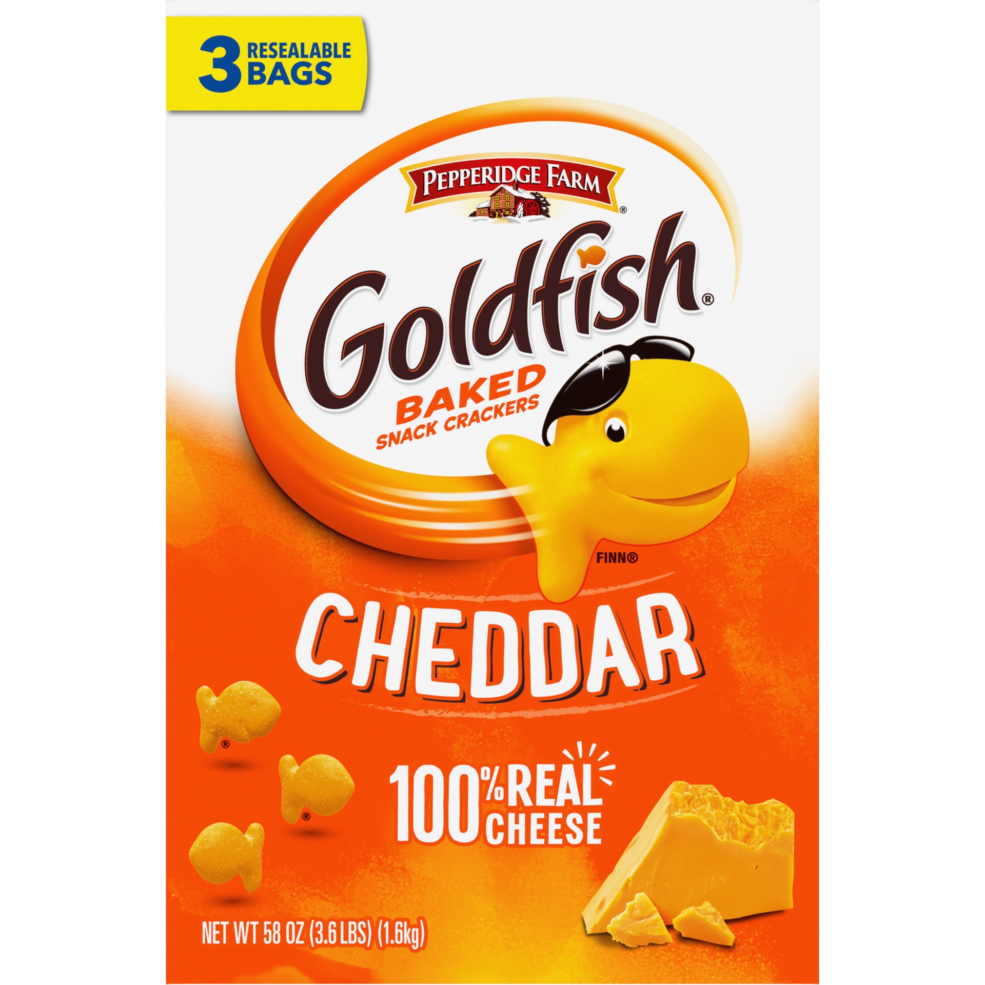 slide 7 of 8, Pepperidge Farm Goldfish Cheddar Crackers, 19.2 oz. Resealable Bags, 3-count Box, 