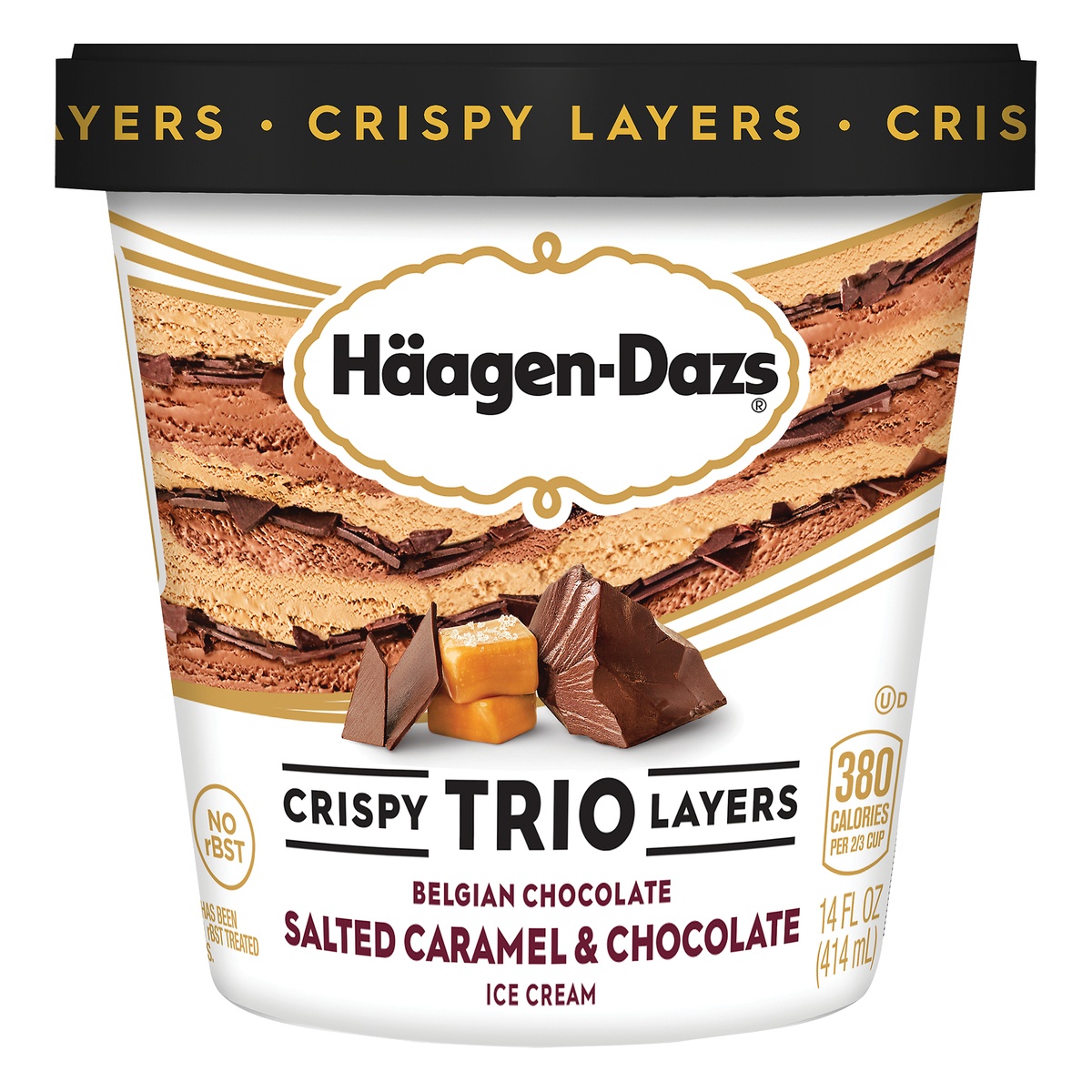 slide 1 of 3, Häagen-Dazs Trio Salted Caramel Chocolate Ice Cream, 14 fl oz