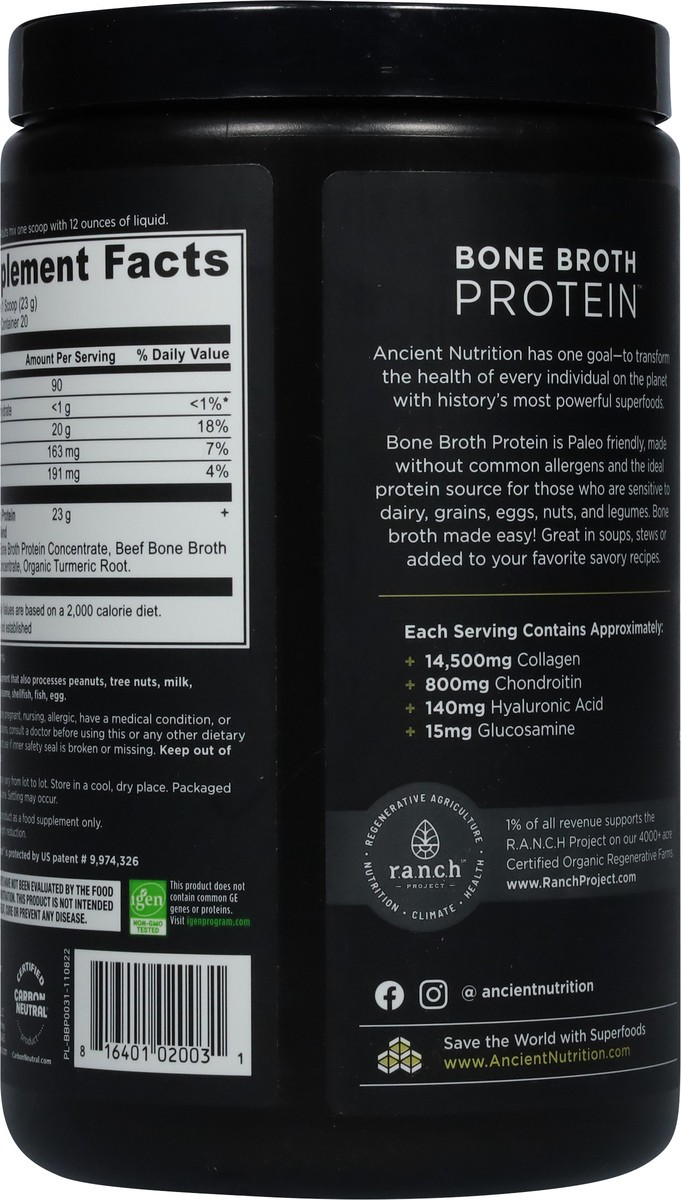 slide 2 of 9, Ancient Nutrition Turmeric Bone Broth Protein Powder, 460 gram