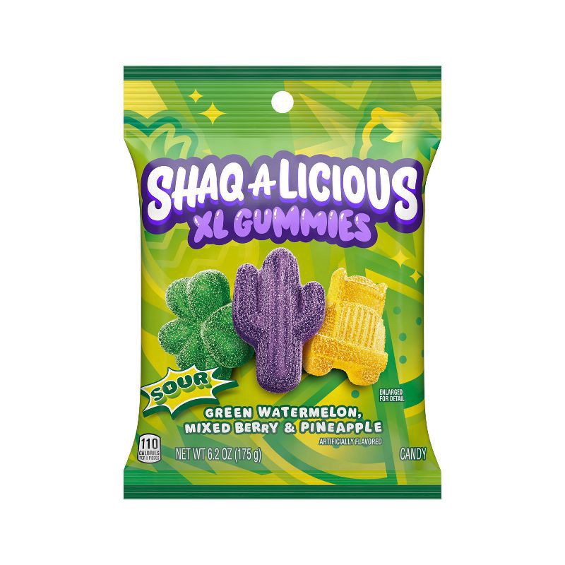 slide 1 of 4, Jolly Rancher SHAQ-LICIOUS Sour Gummies Peg Bag (Pineapple - Watermelon and Mixed Berry Flavors)- 12 ct; 6.2 oz, 12 ct; 6.2 oz