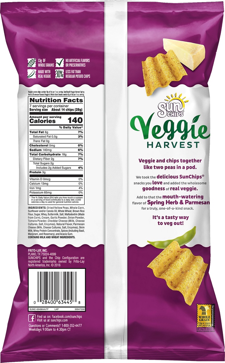 slide 5 of 5, SunChips Veggie Harvest Spring Herb & Parmesan Snacks, 7 oz