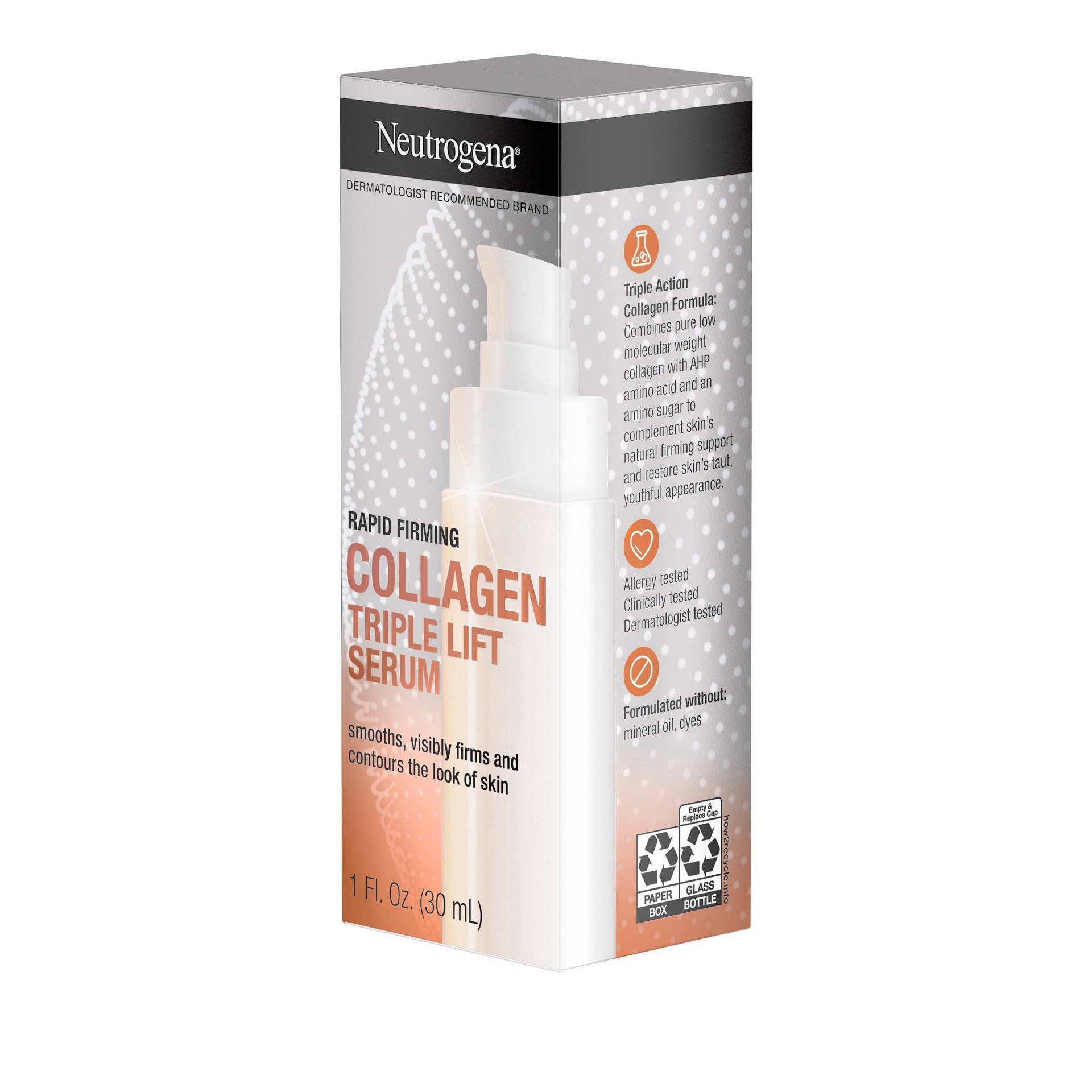 slide 14 of 25, Neutrogena Rapid Firming Collagen Triple Lift Face Serum, Hydrating Serum with Collagen & AHP Amino Acid to visibly Firm & Smooth Skin, Lightweight, Mineral Oil- & Dye-Free, 1 fl. oz, 1 fl oz