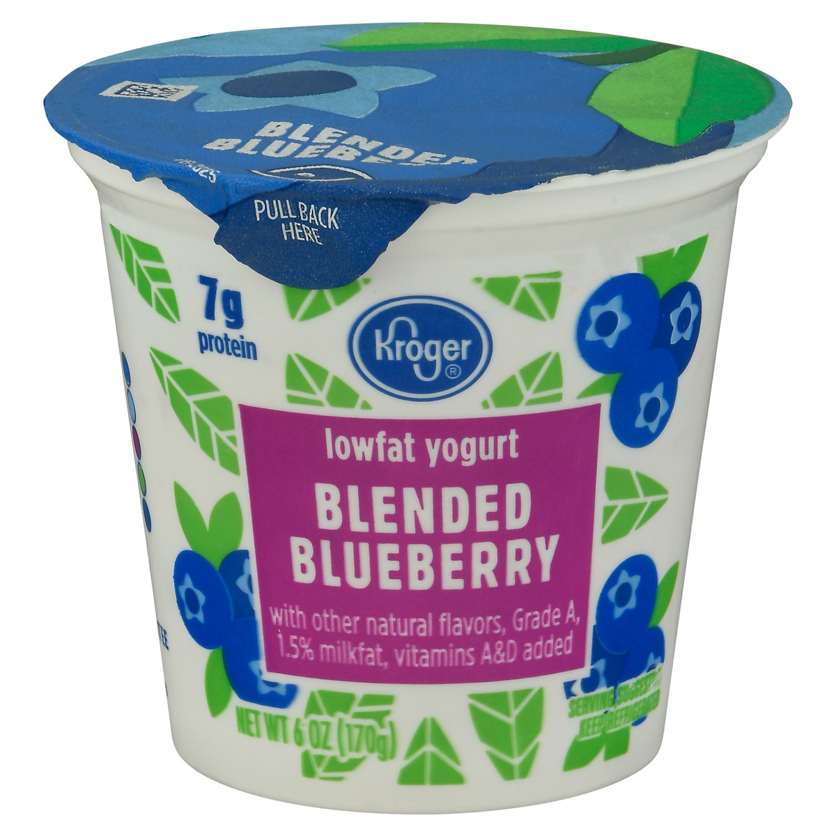 slide 1 of 1, Kroger Blended Blueberry Lowfat Yogurt, 6 oz