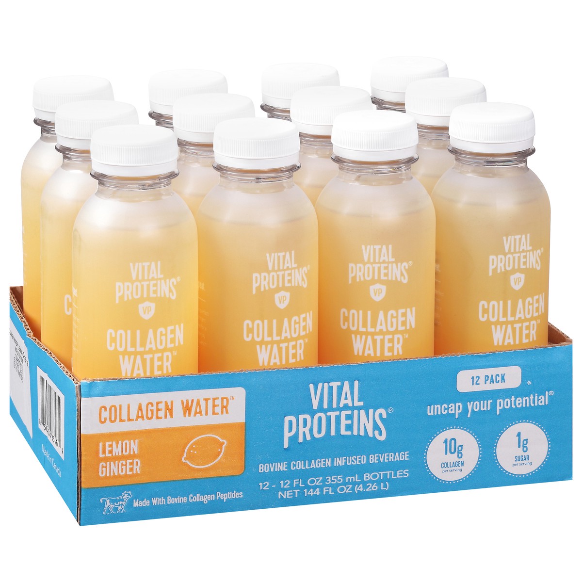 slide 2 of 12, Vital Proteins Lemon Ginger Collagen Water 12-12 fl oz Bottles, 12 ct