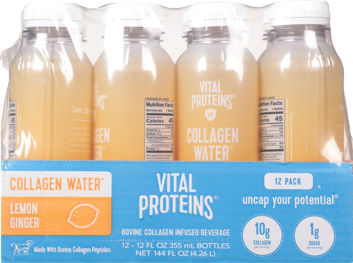 slide 5 of 12, Vital Proteins Lemon Ginger Collagen Water 12-12 fl oz Bottles, 12 ct