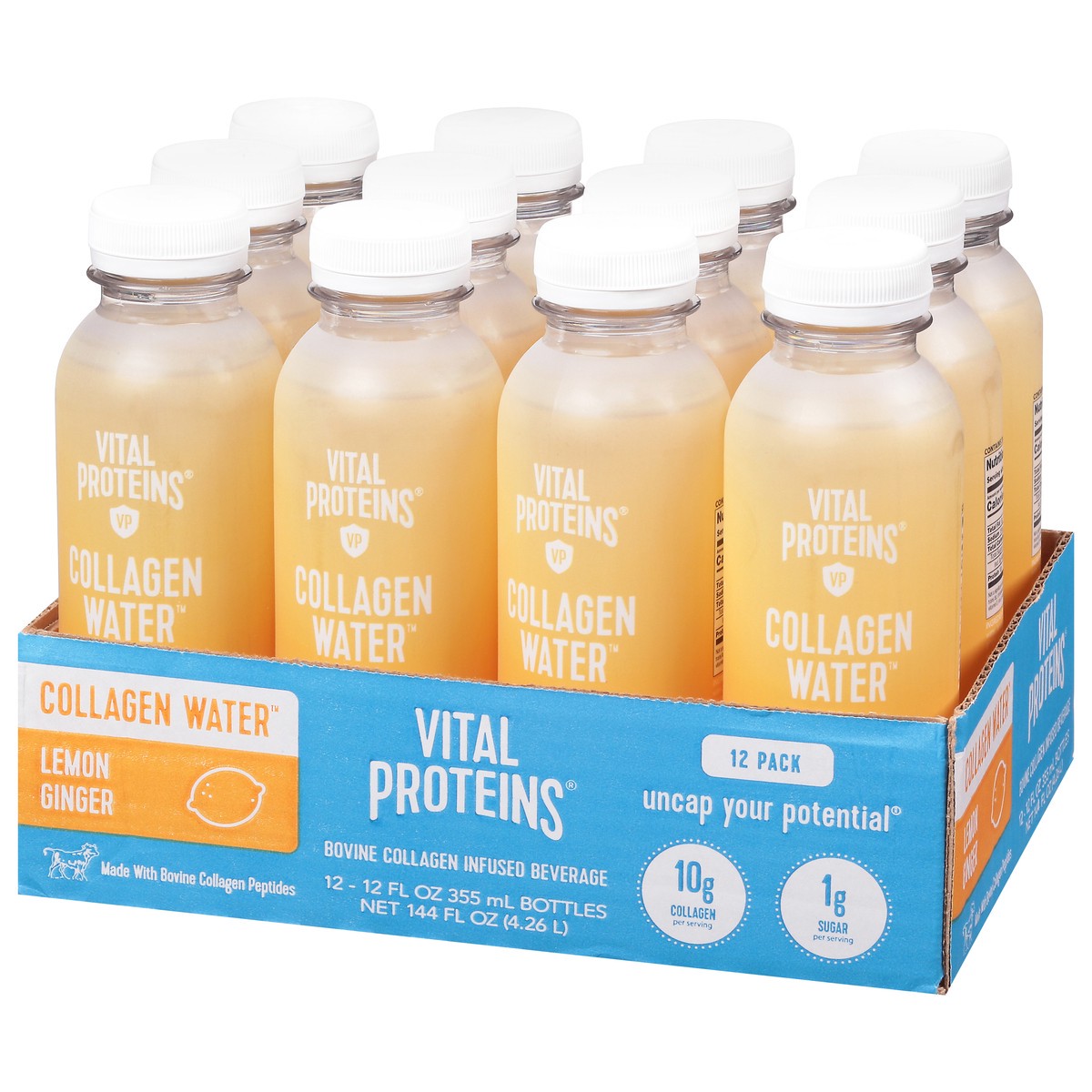 slide 7 of 12, Vital Proteins Lemon Ginger Collagen Water 12-12 fl oz Bottles, 12 ct