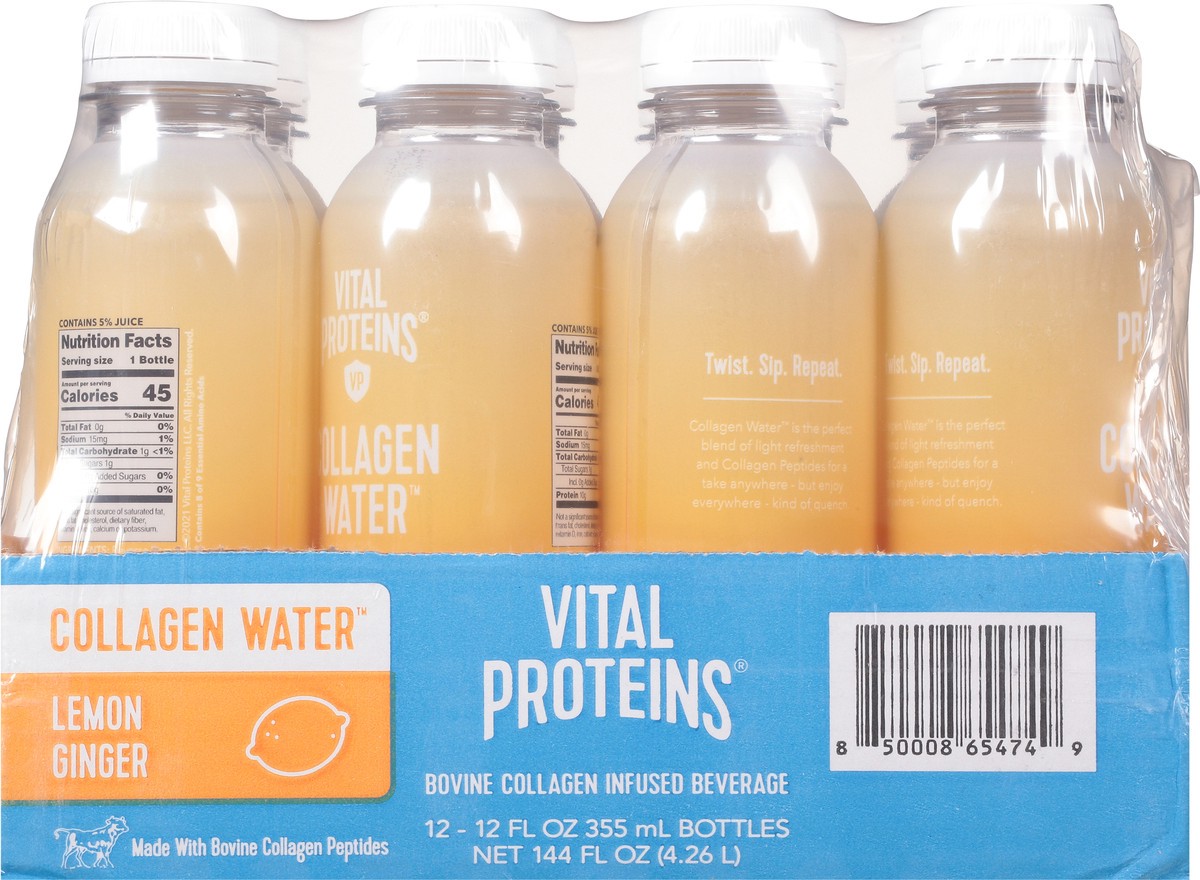 slide 9 of 12, Vital Proteins Lemon Ginger Collagen Water 12-12 fl oz Bottles, 12 ct