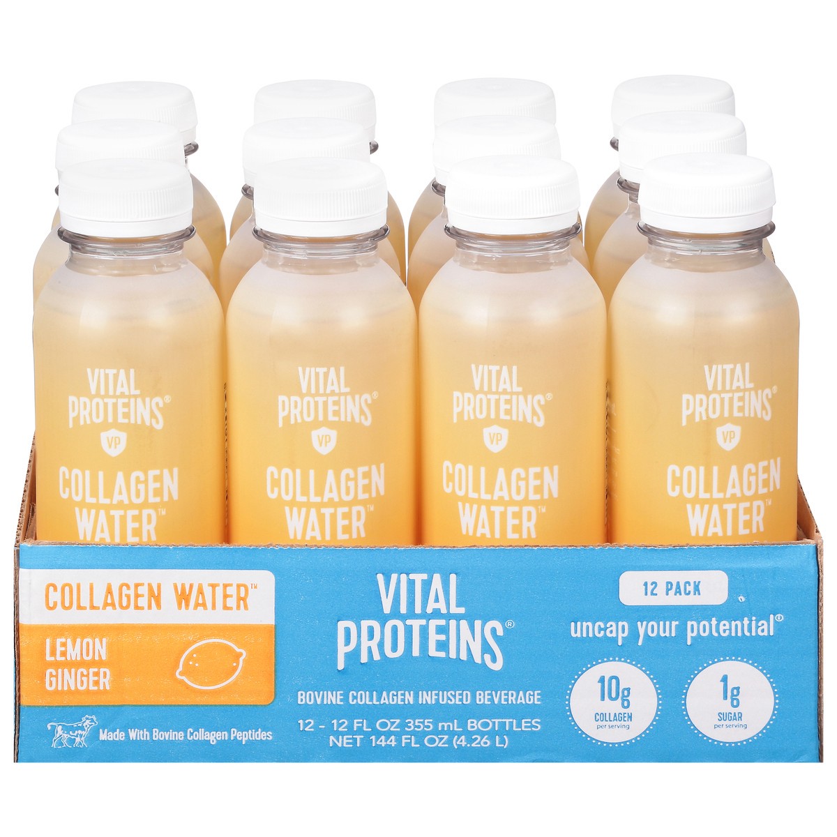 slide 1 of 12, Vital Proteins Lemon Ginger Collagen Water 12-12 fl oz Bottles, 12 ct