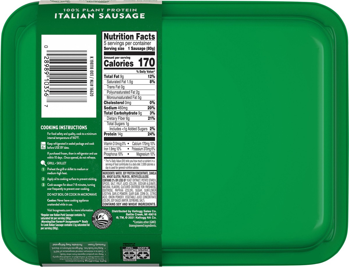 slide 3 of 12, MorningStar Farms Incogmeato Meatless Italian Sausage, Original, 14.1 oz, 5 Count, 5 ct