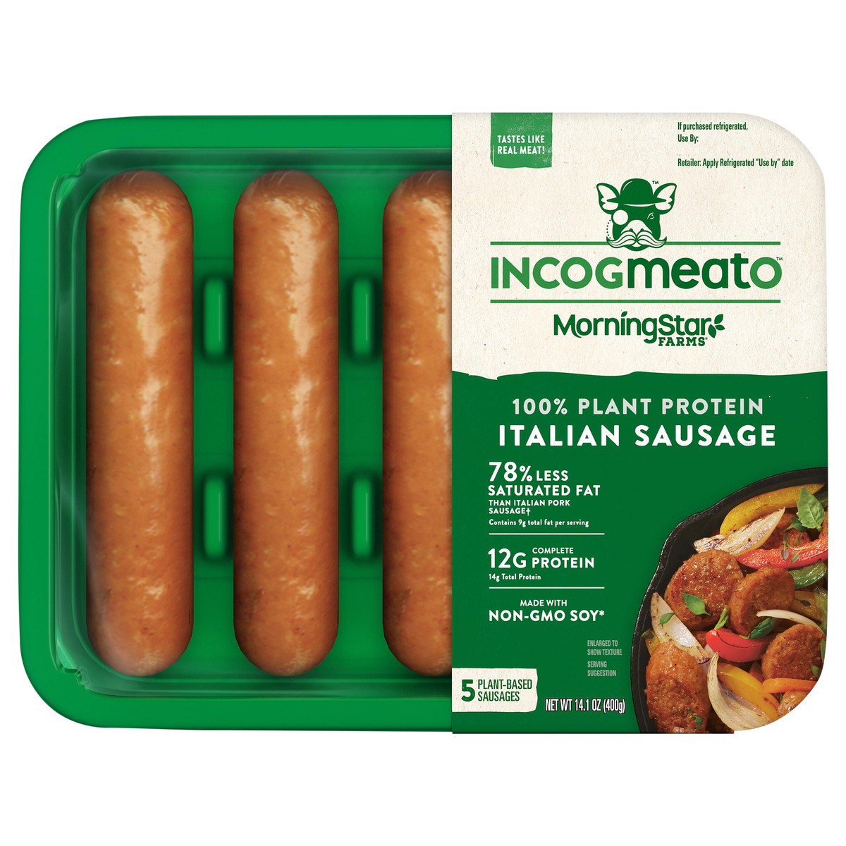 slide 1 of 12, MorningStar Farms Incogmeato Meatless Italian Sausage, Original, 14.1 oz, 5 Count, 5 ct