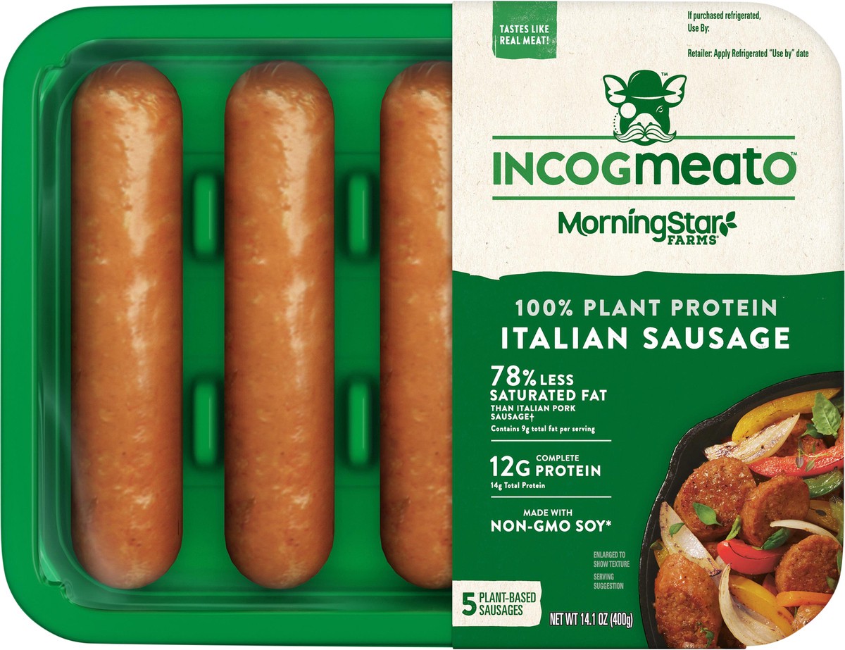 slide 4 of 12, MorningStar Farms Incogmeato Meatless Italian Sausage, Original, 14.1 oz, 5 Count, 5 ct