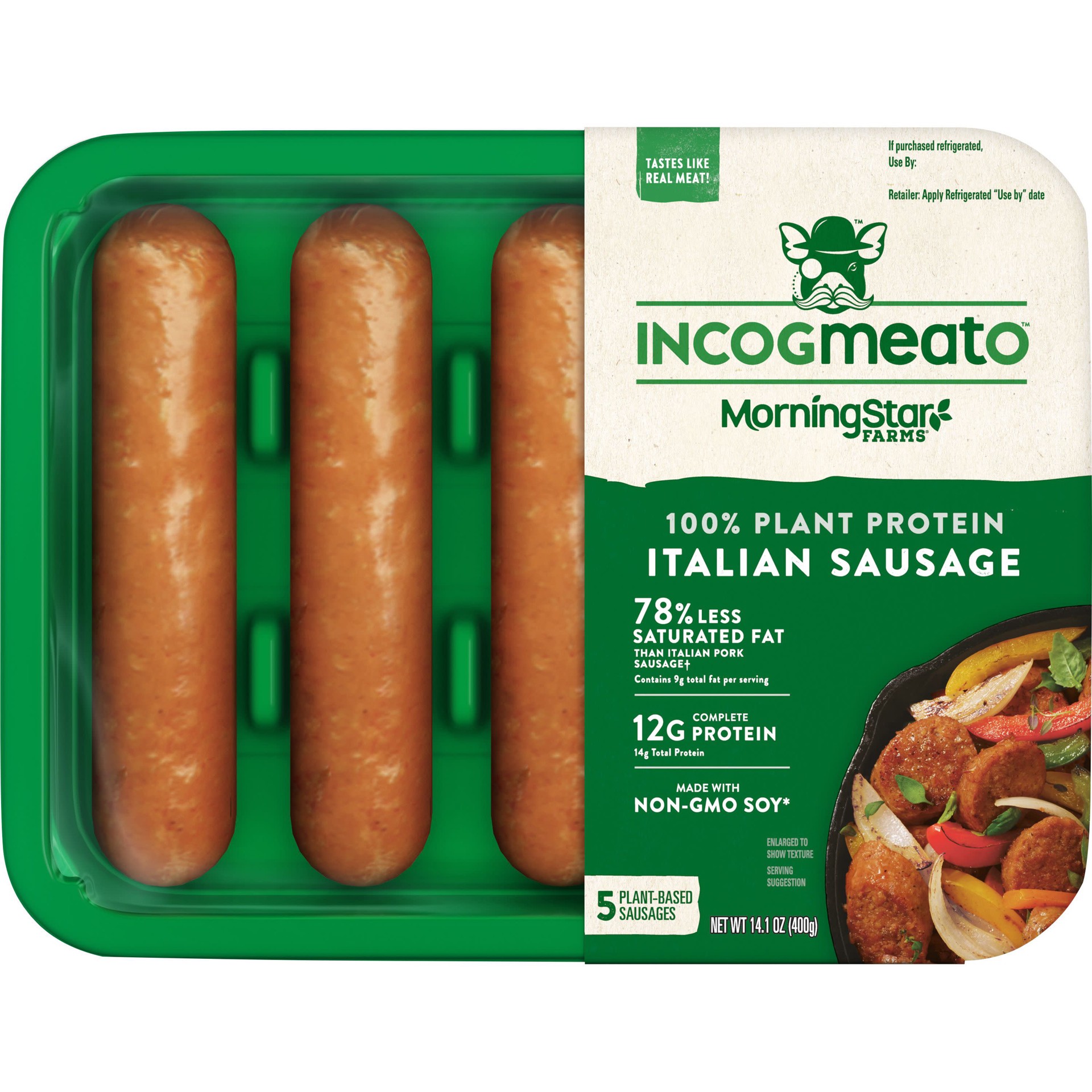 slide 1 of 12, MorningStar Farms Incogmeato Meatless Italian Sausage, Original, 14.1 oz, 5 Count, 5 ct