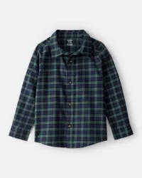 Carter's Boys Plaid Cotton Long-Sleeve Button-Down Shirt - Green - Size 12