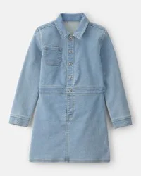 Oshkosh Girls Button-Front Long-Sleeve Denim Dress - Blue, Size 4