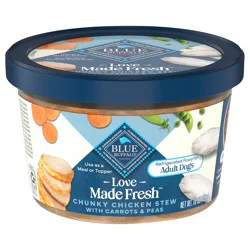 Blue Buffalo Love Made Fresh Dog Food, Refrigerated, Chunky Chicken Stew With Carrots and Peas, Fresh Dog Food, Ready-To-Serve, 1-lb Tub