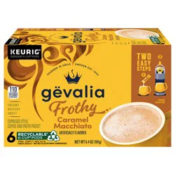 Gevalia Frothy 2-Step Artificially Flavored Caramel Macchiato Espresso Style K-Cup Coffee Pods & Froth Packets Kit, 6 ct Box