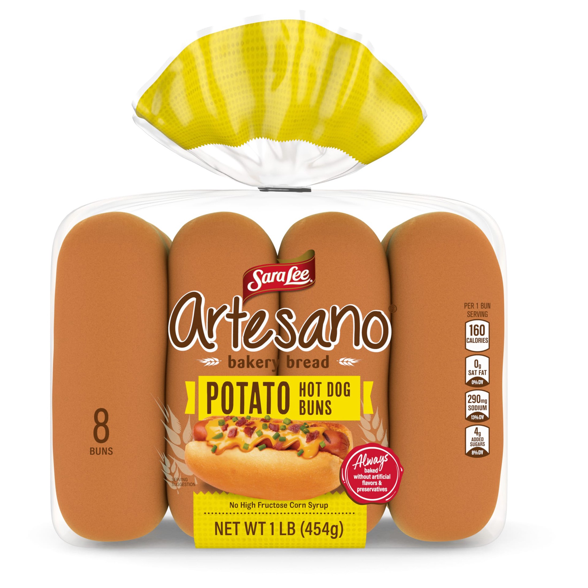 slide 8 of 8, Sara Lee Artesano Potato Hot Dog Buns, 8 count, 16 oz, 8 ct